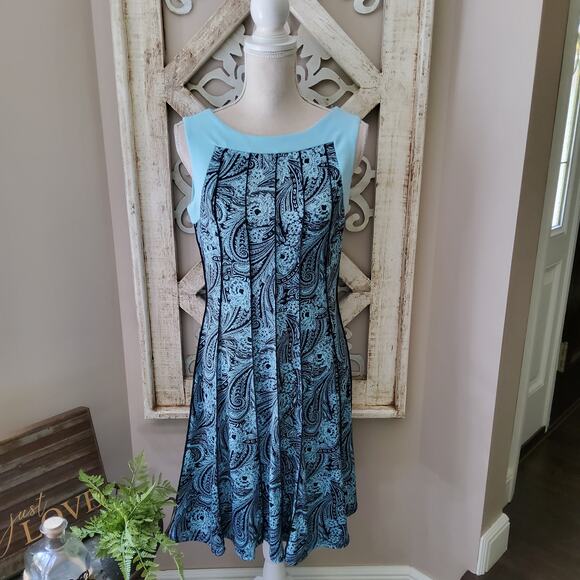 Perceptions Women's Sleeveless Shift Midi Dress with Tie Front Cardigan in Blue - Picture 7 of 11